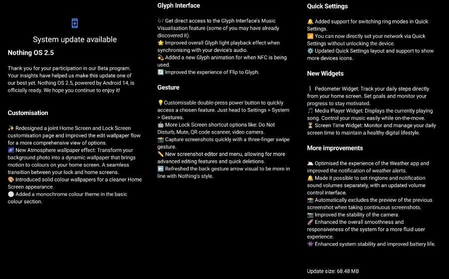 Nothing OS 2.5.2 rolling out bringing stable Android 14 to Phone (1)