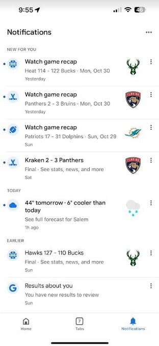 The new notification feed on the iOS version of the Google app - Google app on Android and iOS adds a new useful notification feed